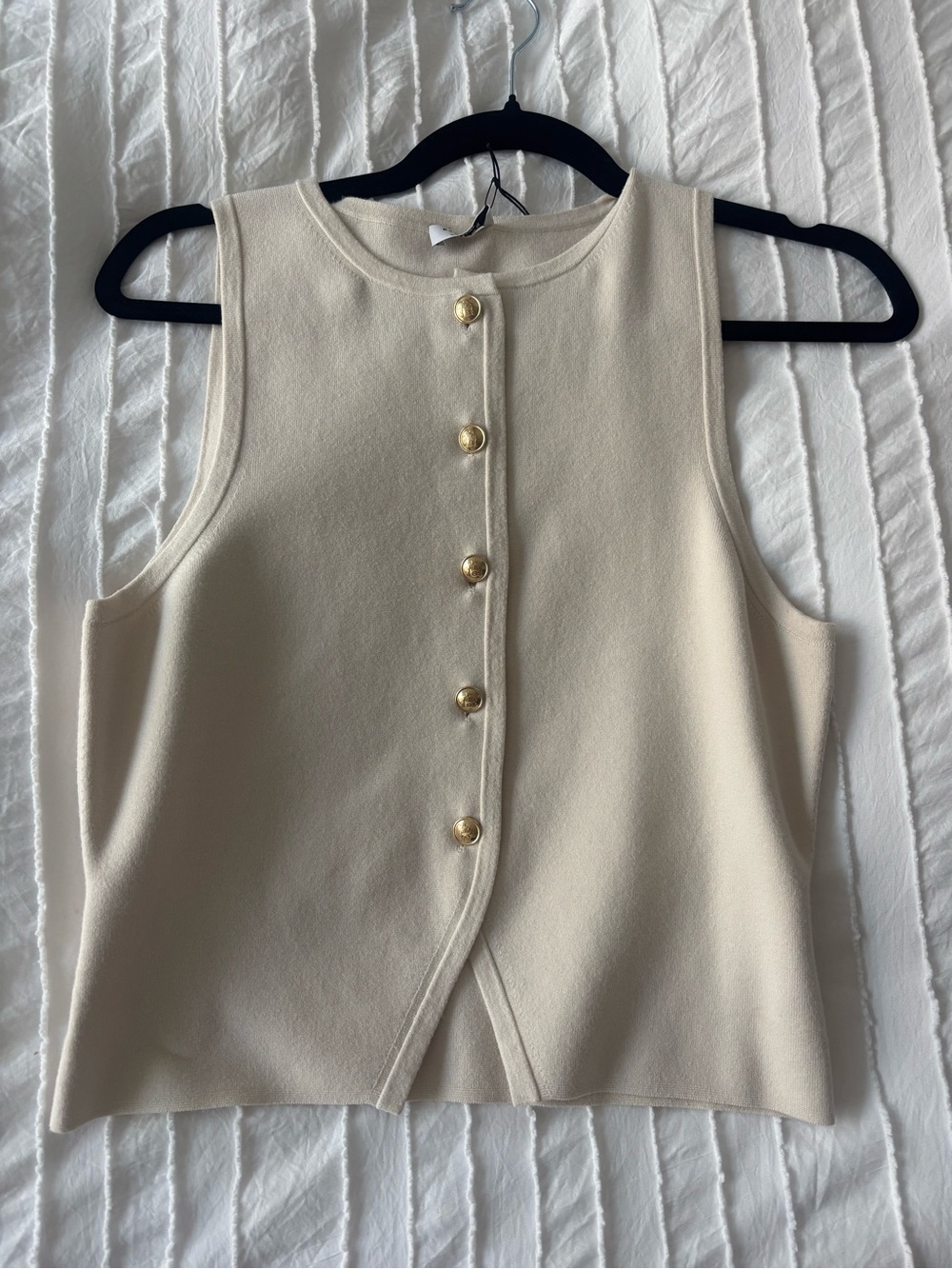 Aritzia Babaton Cream Sleeveless Button-Front Shell with Gold Buttons - Picture 1 of 3